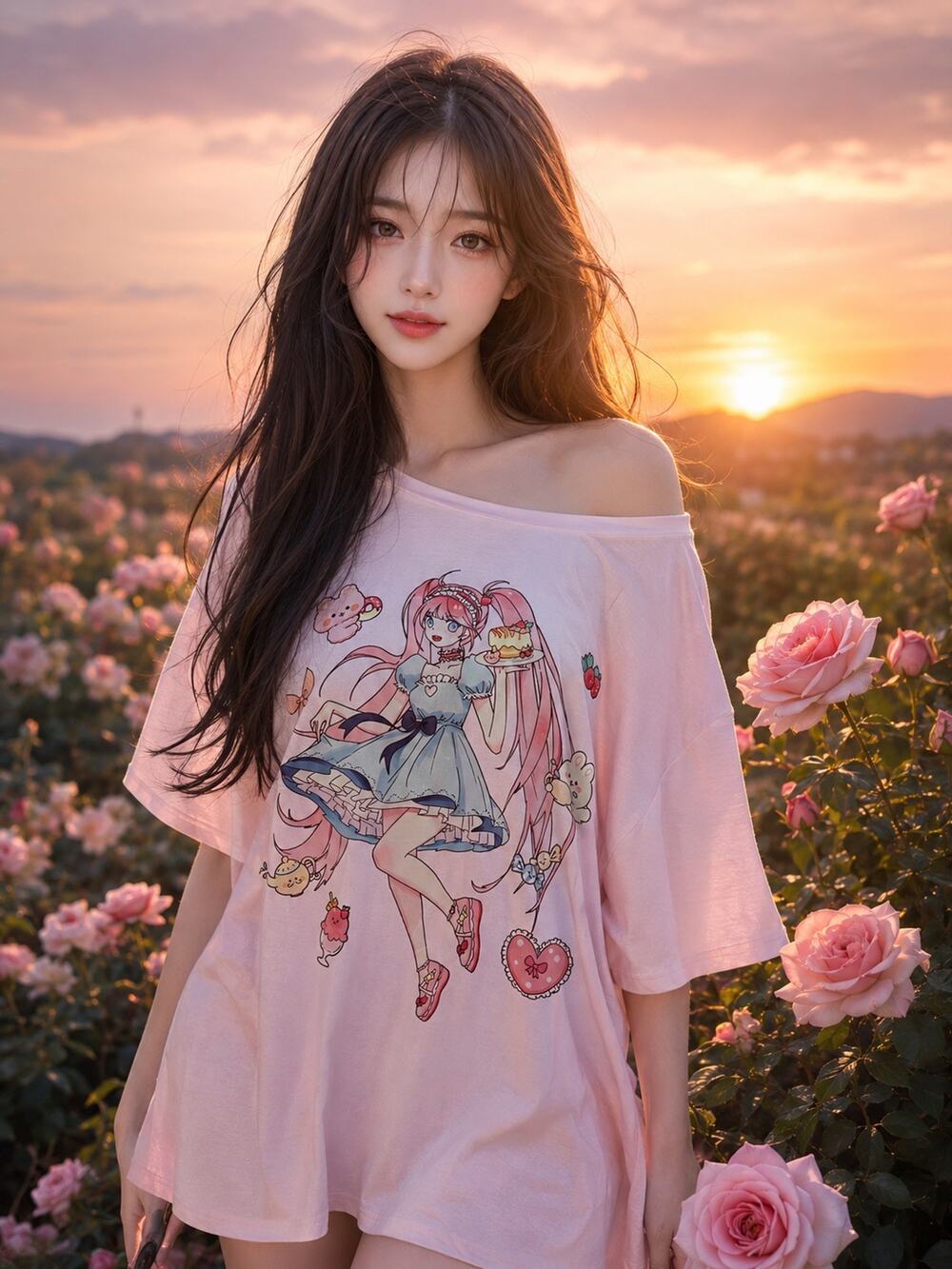Sugar + Sakura Harajuku Kawaii Anime oversized japan cartoon girl Loose T-Shirt
